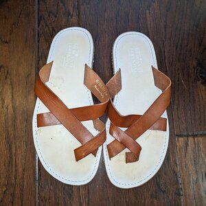 Mercanti Fiorentini Brown & White Italian Leather Sandals